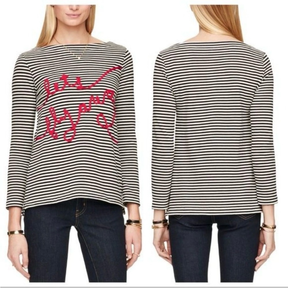 kate spade Black and White Striped Top with Red Accents